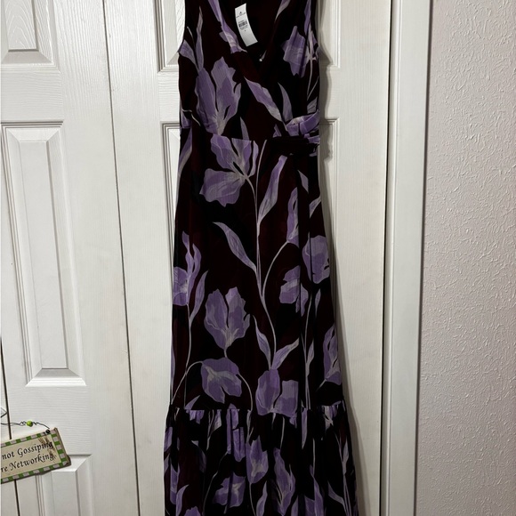 Ann Taylor Plum Floral Wrap Maxi Dress with Lavender Blooms - Picture 4 of 14